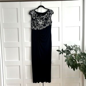 Connected Apparel Navy Blue/silver embroidered bodice, Evening Gown